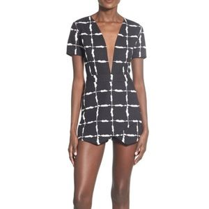 J.O.A Black and White short sleeve Plunging Romper